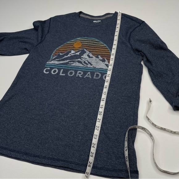 Old Navy Tee Shirt Waffle Soft Washed Ribbed Outdoor Autumn Winter Blue Colorado - Picture 9 of 11